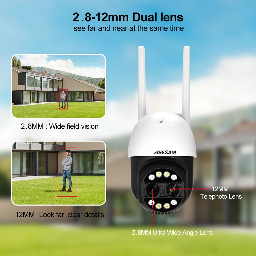 8MP Dual Lens 2.8mm -12mm 8X Zoom 4K PTZ IP Wifi Camera Outdoor AI Human Tracking CCTV Audio Security Video Surveillance