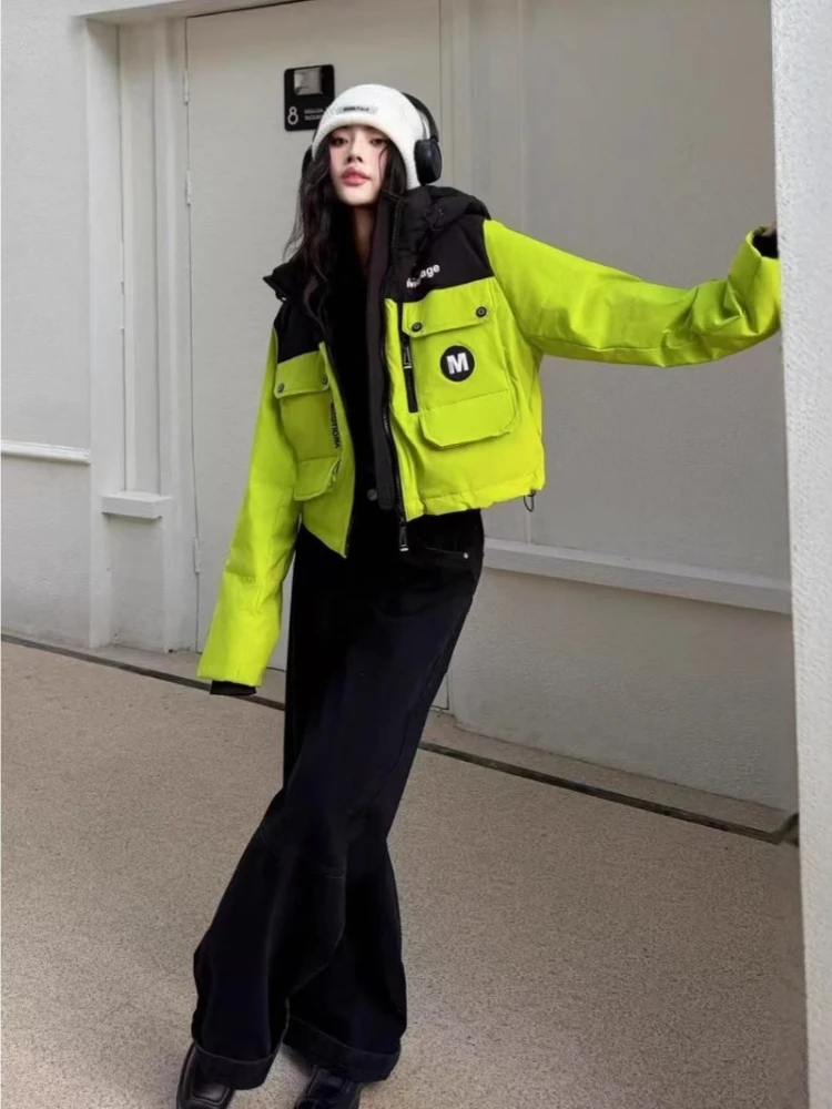 

Fashion Short Winter Down Jacket Women's Hooded Thickend Warm Coat Female Bread Puffer Downs Parkas Windproof Coats 2025