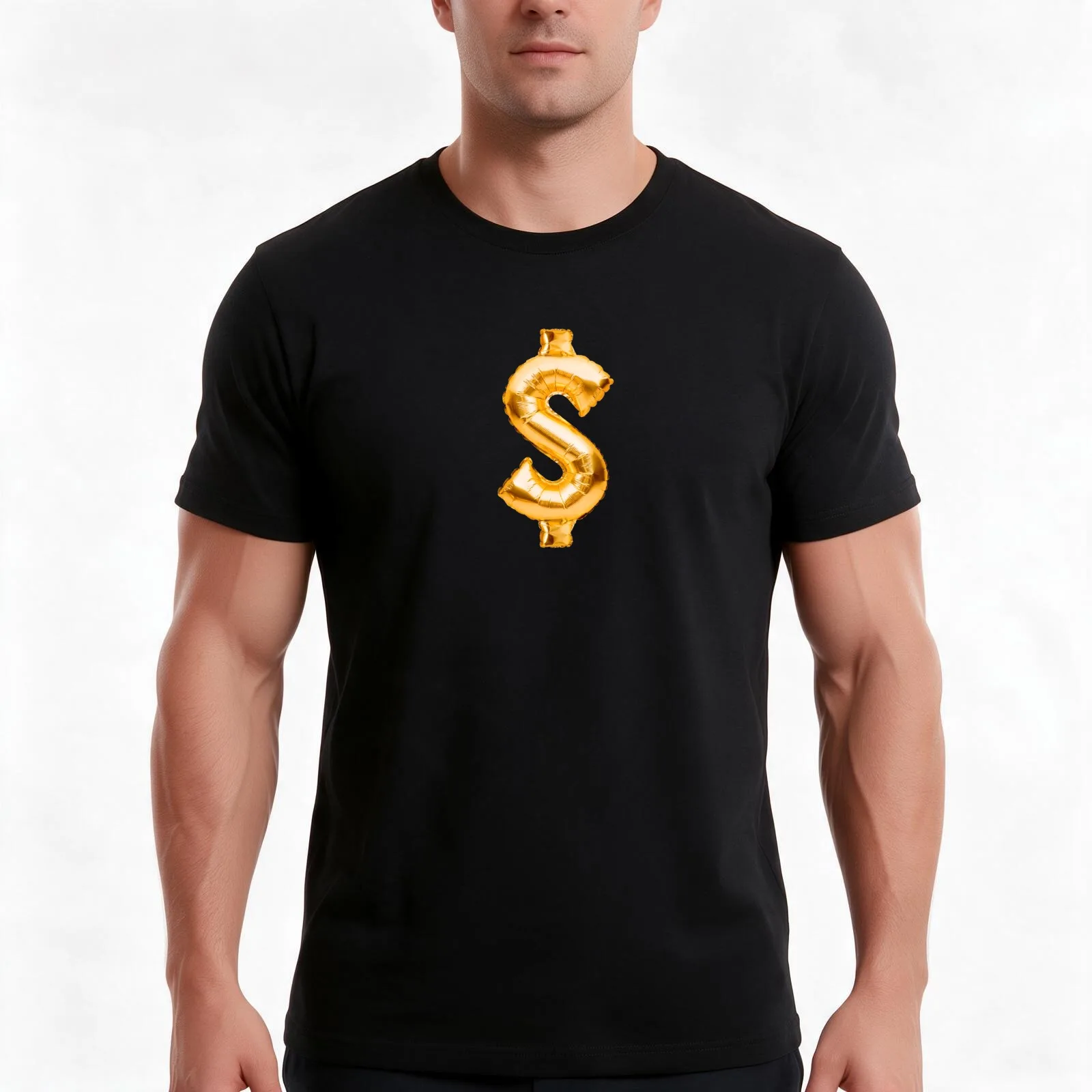 Gold Dollar Sign Balloon. Golden usd currency symbol made of inflatable foil balloon. Investment and banking concept T-Shirt
