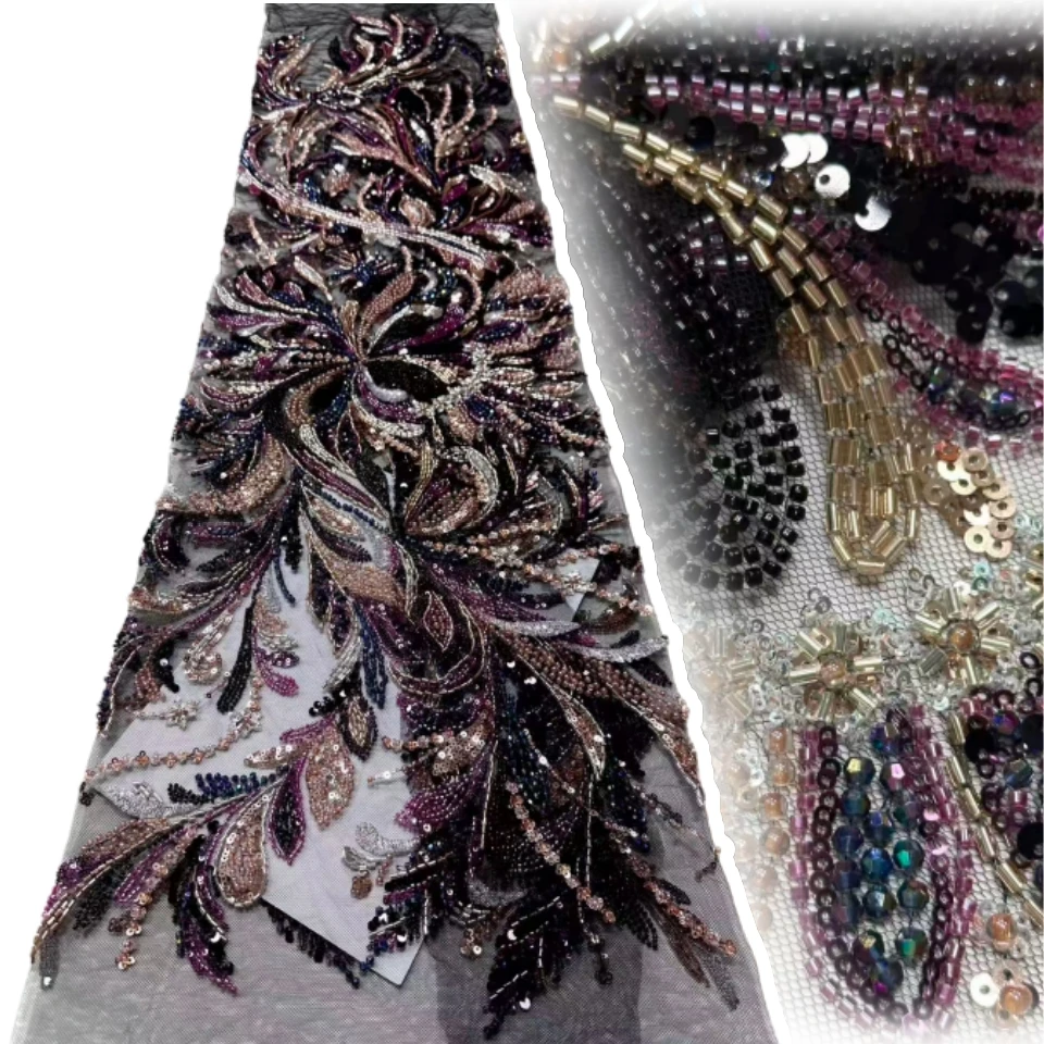 

Новейшая африканская кружевная ткань с блестками 2026, высококачественная французская нигерийская кружевная ткань с бисером, шитье свадебного платья 1813