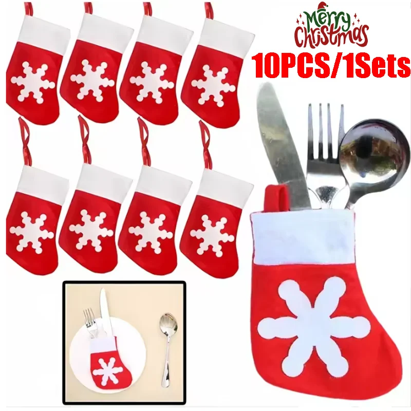 Christmas Cutlery Sock Covers Decorative Knife Fork Spoon Holders for Holiday Table Setting Xmas Party Navidad Decor