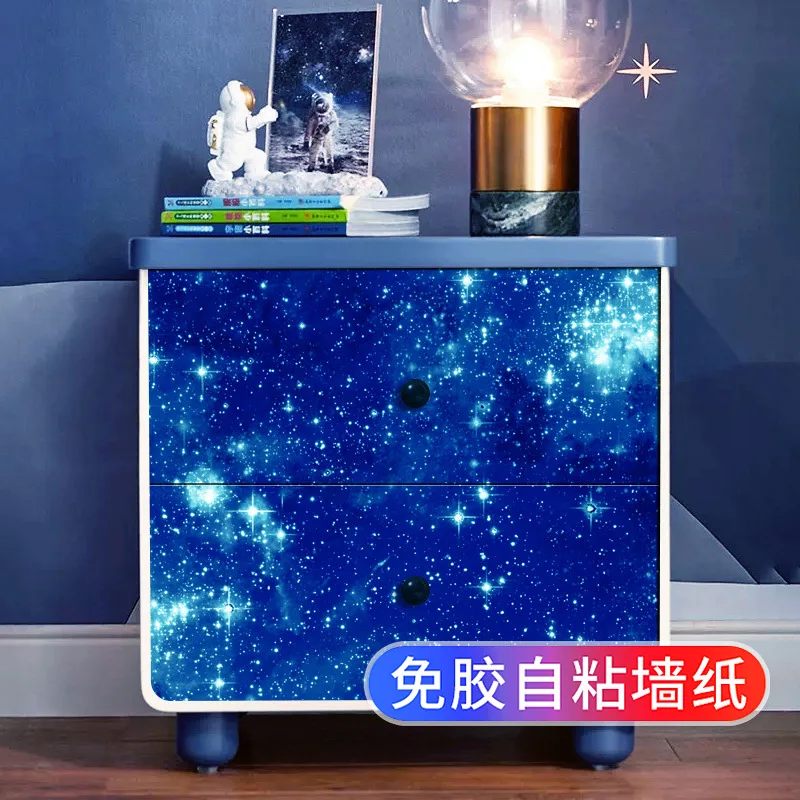 3D Galaxy Ceiling Universe Self Adhesive Wallpaper for Cupboard Door Wardrobe Furniture Renovation Dorm Room Color Change Remode