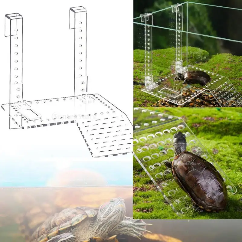 Acrylic Turtle Basking Platform Resting Terrace Climbing Shelf for Small Reptile Resting Terraces Climbing Plastic Ladder Ramp