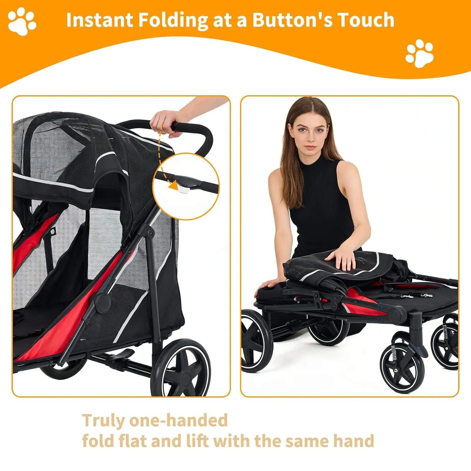 Garvee Multi Functional Pet Cart Lightweight And Foldable Multiple Cats Dogs And Outdoor Carts Heavy-Duty Large Dog Stroller with Mesh Ventilation, Removable Bed, Storage Basket For Dogs Cat