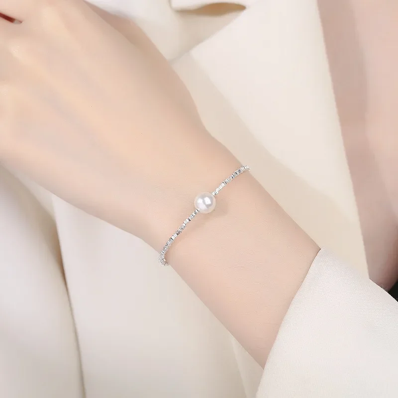 Rotterdam Kling-Bracelets de perles en argent regardé 925 pour femme, breloque réglable irrégulière originale coréenne, bijoux de fête de luxe