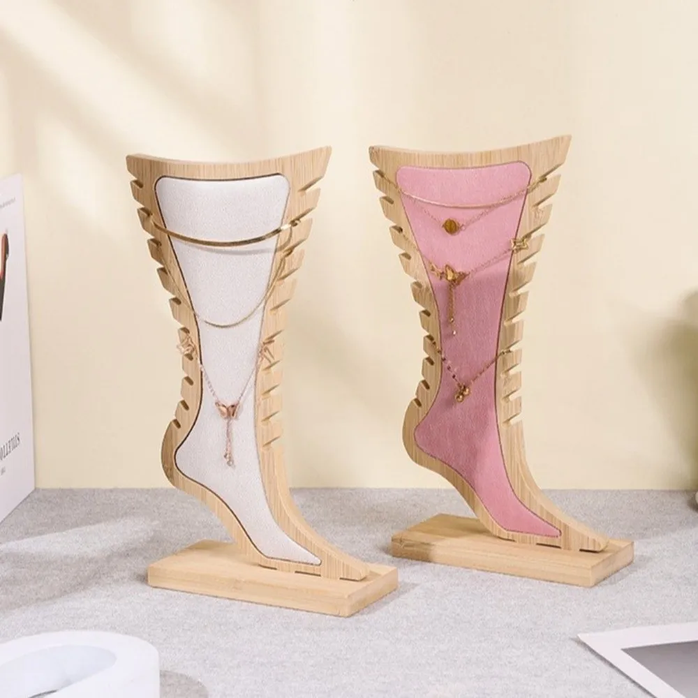 Foot Shaped Necklace Display Stand Storage Elegant Velvet Wooden Board Holder Save Space Decoration Jewelry Hanging Stand