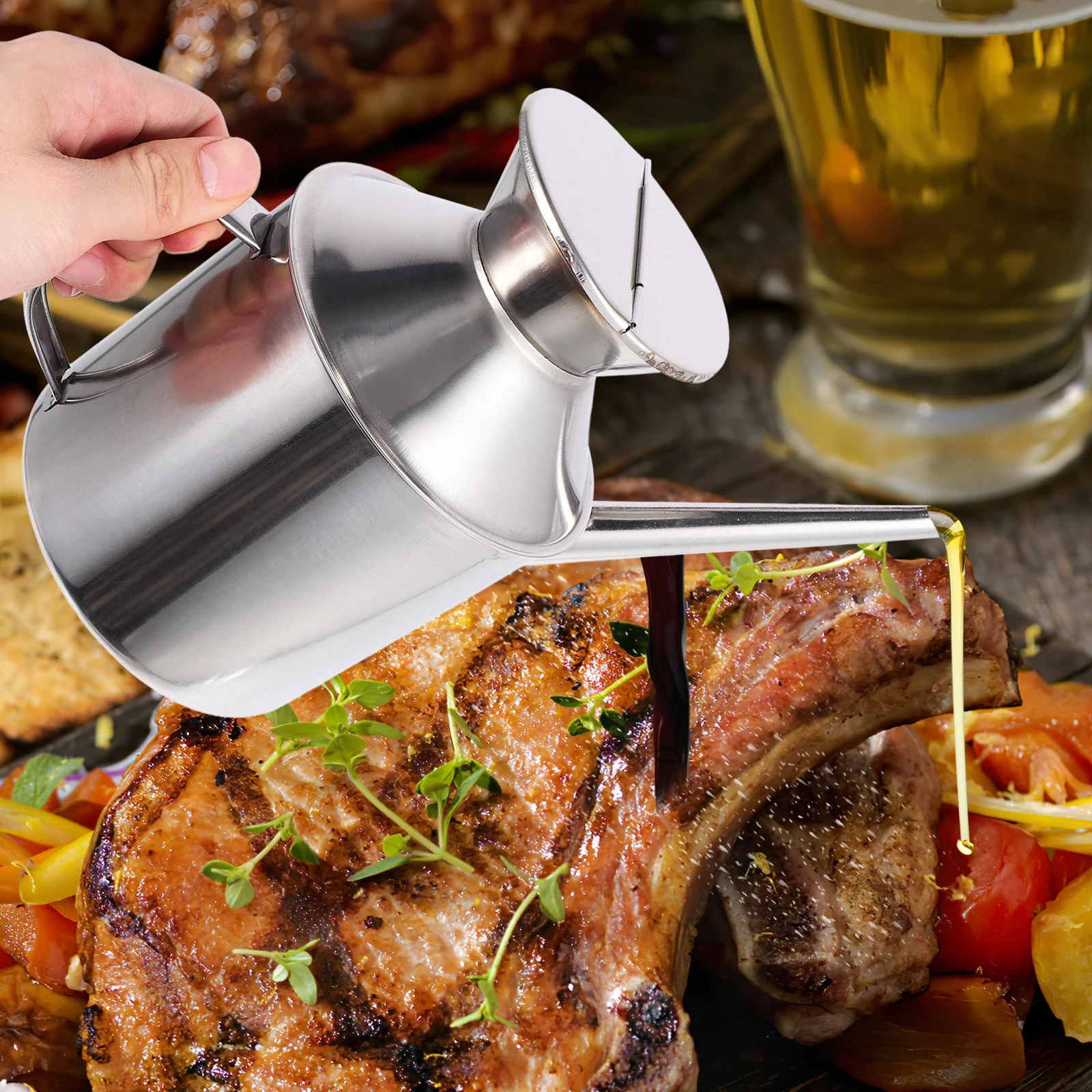 

1pc 800Ml Stainless Steel Oil Dispenser Vinegar Bottle Kitchen Container Multi-Function Soy Sauce Storage Pot Ergonomic Handle