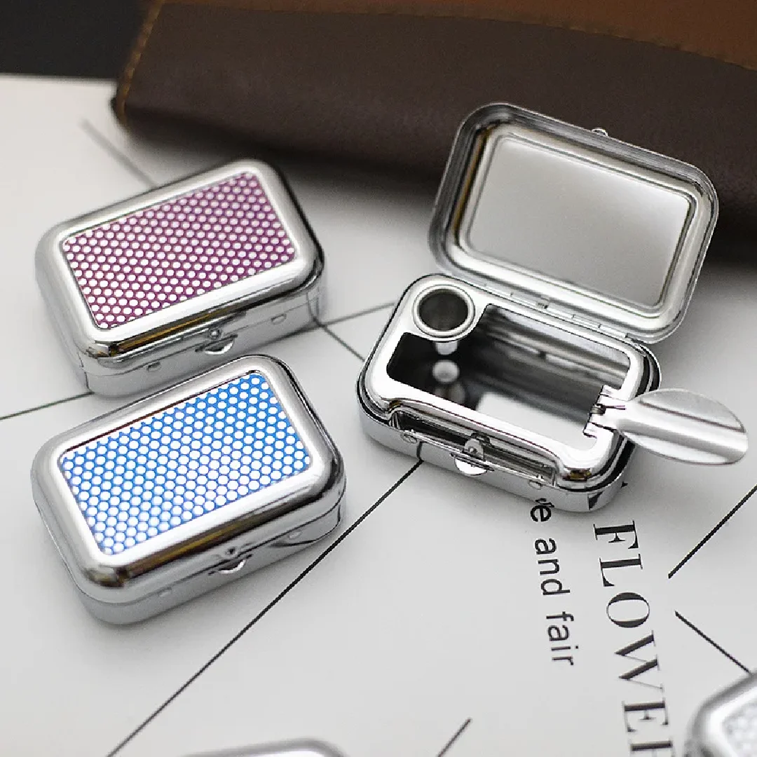 new portable metal mini ashtray with cap out door Multifunctional travelling windbreak office hometabletap