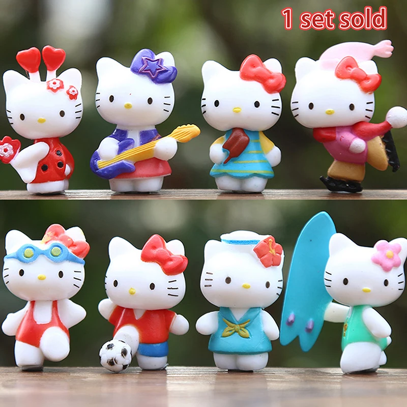 8Pcs/set Sanrio Figuren Doll Mini Sports Hello Kitty Series Action Figure Cake Decoration Model Desktop Toy Children's Gifts