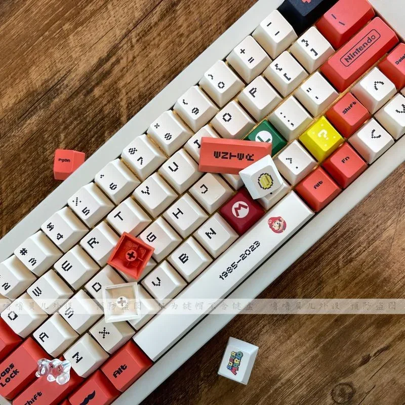 

MINISO 124 шт., колпачки для клавиш Mario, колпачки для клавиатуры для механической клавиатуры, стильный PBT, игровой стиль, декоративные колпачки для клавиш, подарки