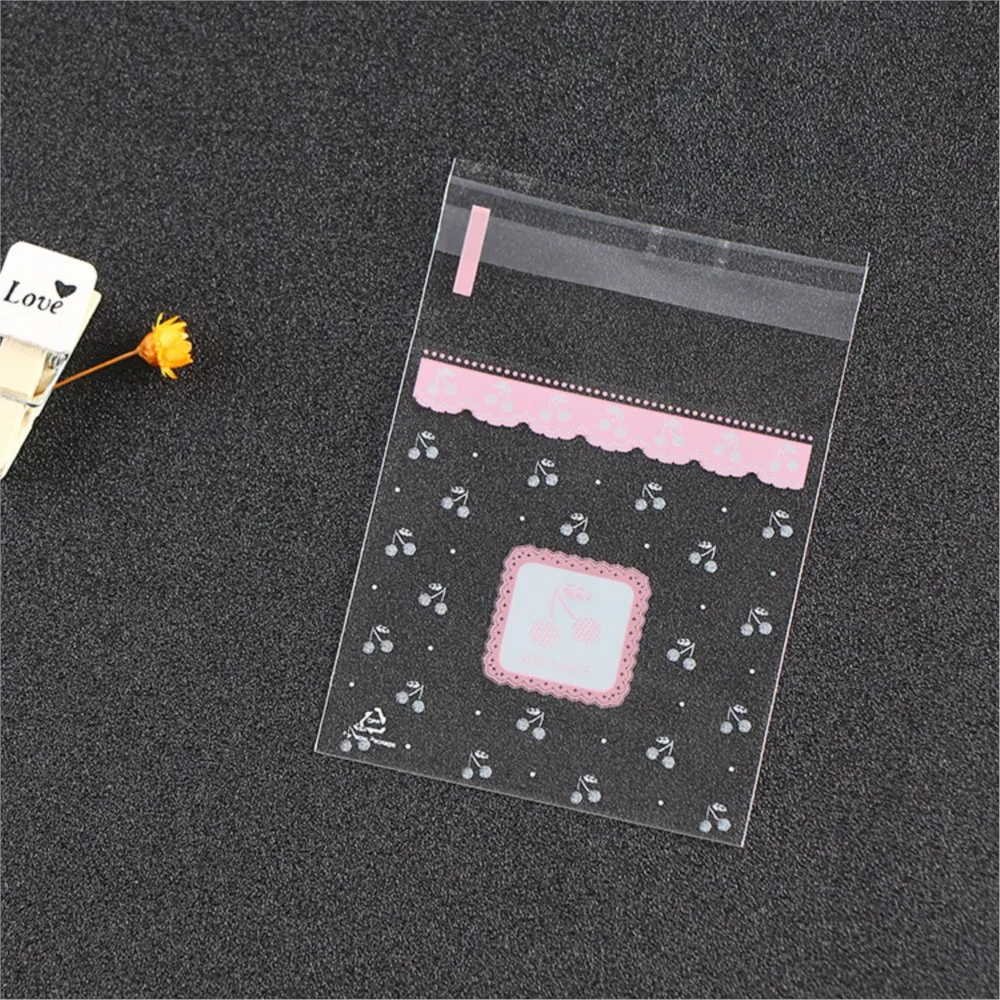 100Pcs Cherries Pattern Plastic Transparent Biscuits Baking Packaging Bag For Wedding Birthday Party Gifts Wrapping Supplies