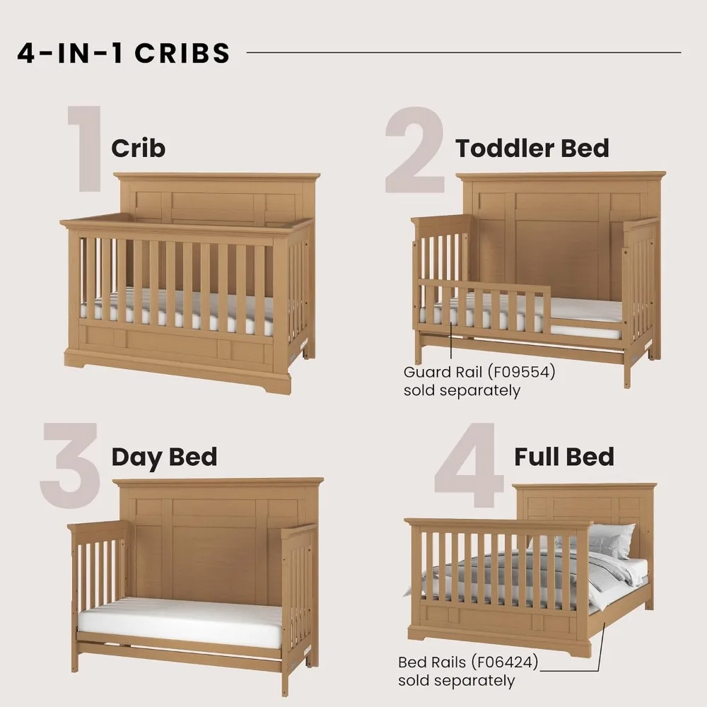 Jordyn Full Panel 4-in-1 Convertible Crib, Baby Crib Converts to Day Bed, Toddler Bed and Full-Size Bed