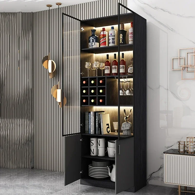 บาร์กลางแจ้งตู้โชว์วิสกี้เฟอร์นิเจอร์เปิดตู้ตู้เย็นไวน์ Cellar ผู้ถือขวดตู้มุม Vitrina Vidrio Rack