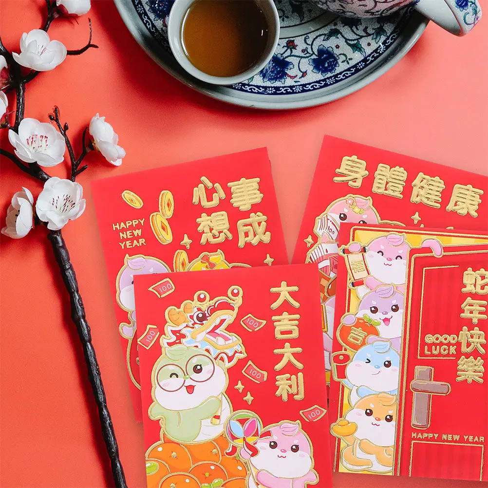 

60Pcs Chinese Red Envelopes Cartoon Snake Design 2025 Year of Snake Ideal for Spring Festival Weddings Birthdays Money Saving