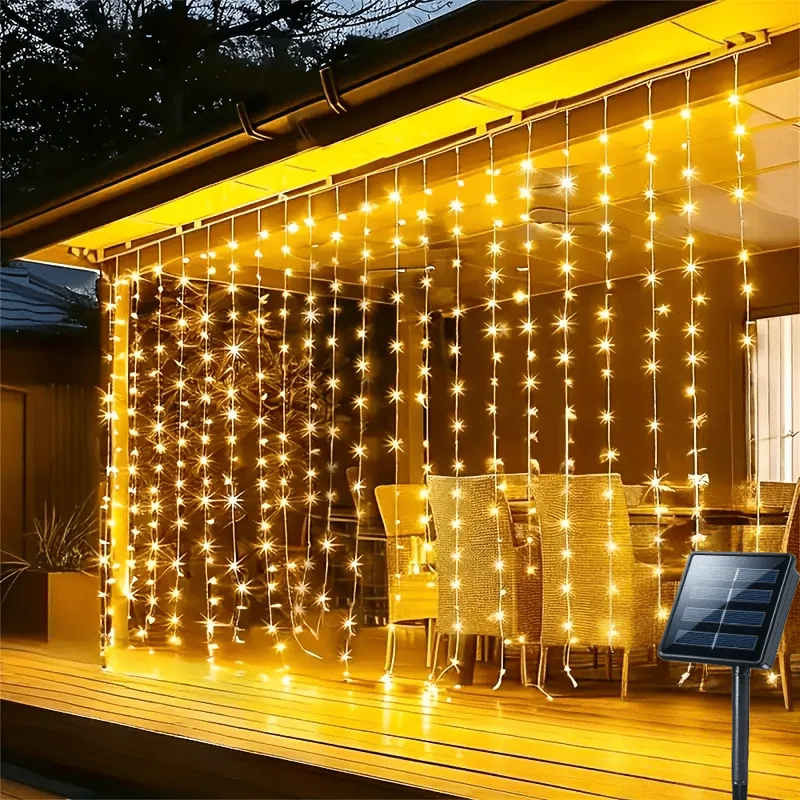 الشمسية الستار ضوء 100/200/300 LED في الهواء الطلق سلسلة ضوء الأسلاك النحاسية الجنية ضوء ل الزفاف شرفة فناء زينة عيد الميلاد #4