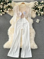 SINGREINY Autumn Sexy Jumpsuits Women Fashion Office Temperament O Neck Long Sleeves Lace Embroidered Backless Long Rompers - Image 2