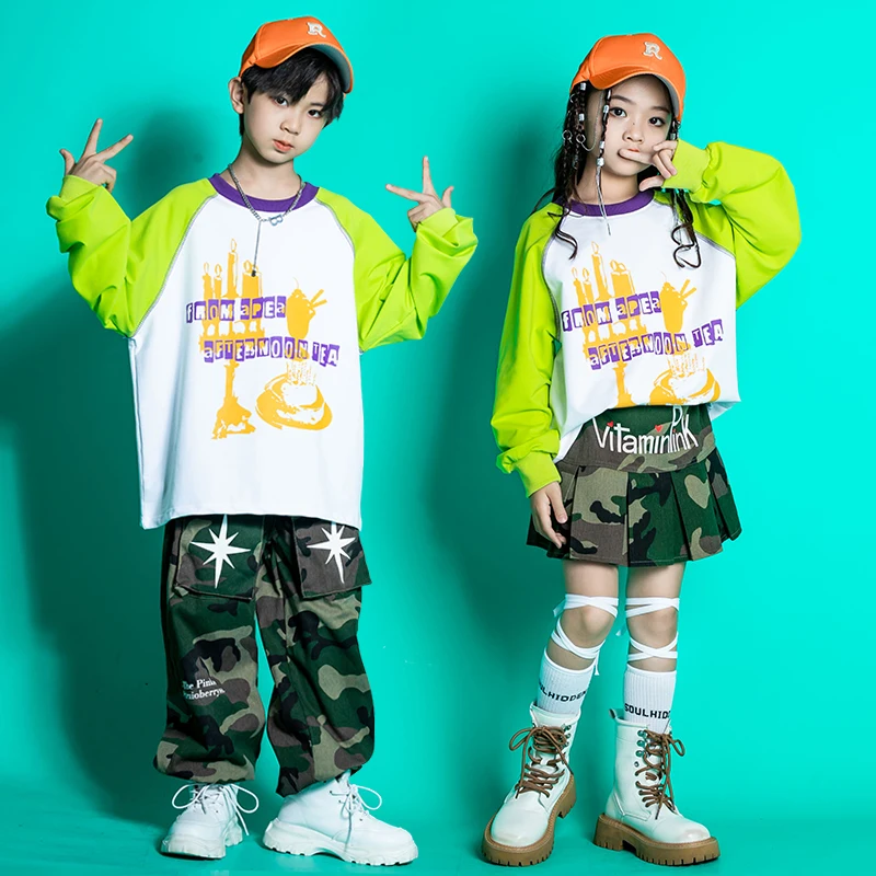 Kinder Teenager Konzert Hip Hop Kleidung Sweatshirt Tops Camo Cargo Hosen Rock Für Mädchen Junge Jazz Straße Tragen Dance Kostüm kleidung