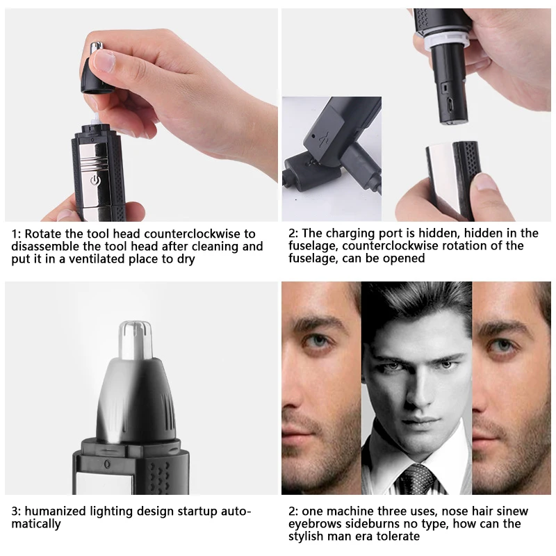 Keme-recortador de vello de nariz y Oreja para hombres, recortador de barba y cejas recargable, limpiador eléctrico de oídos, depilación de nariz, 3 en 1, 385
