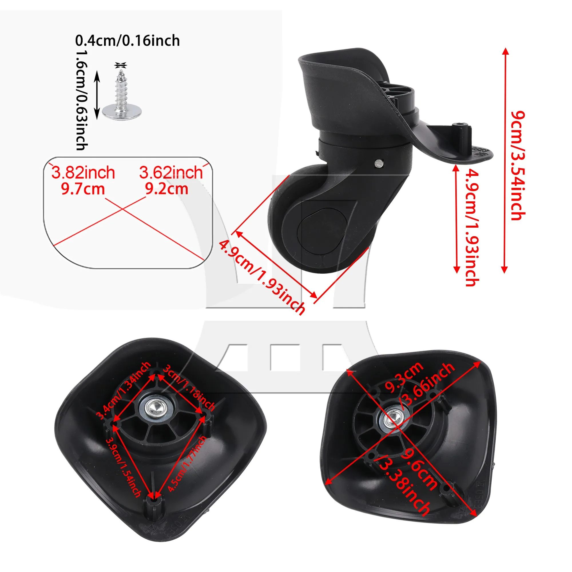 6 Pcs Flexible Plastic Swivel Wheels for Luggage 3.62inch W041-2 Black