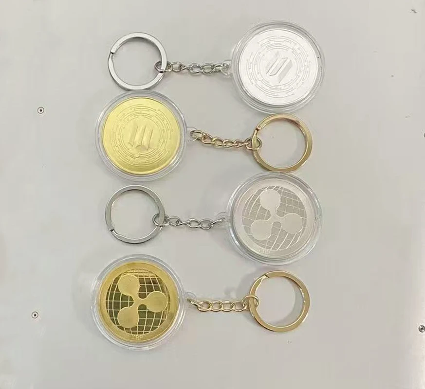 Ripple XRP Coin Keychain Solana SOL Coin Keychain Physical Gold, Silver XRP SOL Crypto Coin Key Chain Key Ring with Plastic Case