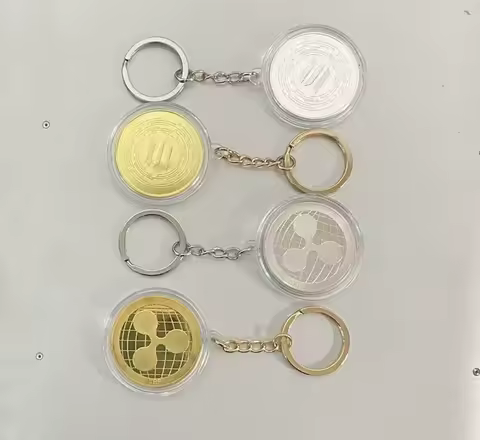 Ripple XRP Coin Keychain Solana SOL Coin Keychain Physical Gold, Silver XRP SOL Crypto Coin Key Chain Key Ring with Plastic Case