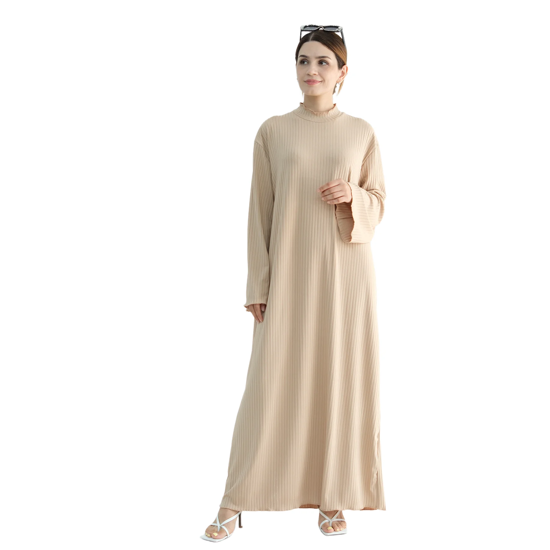

Middle East Knitted Long Dress Women Muslim Stretch Dresses Dubai Abaya Turkey Kaftan Eid Djellaba Islam Clothing Robe Vestidos