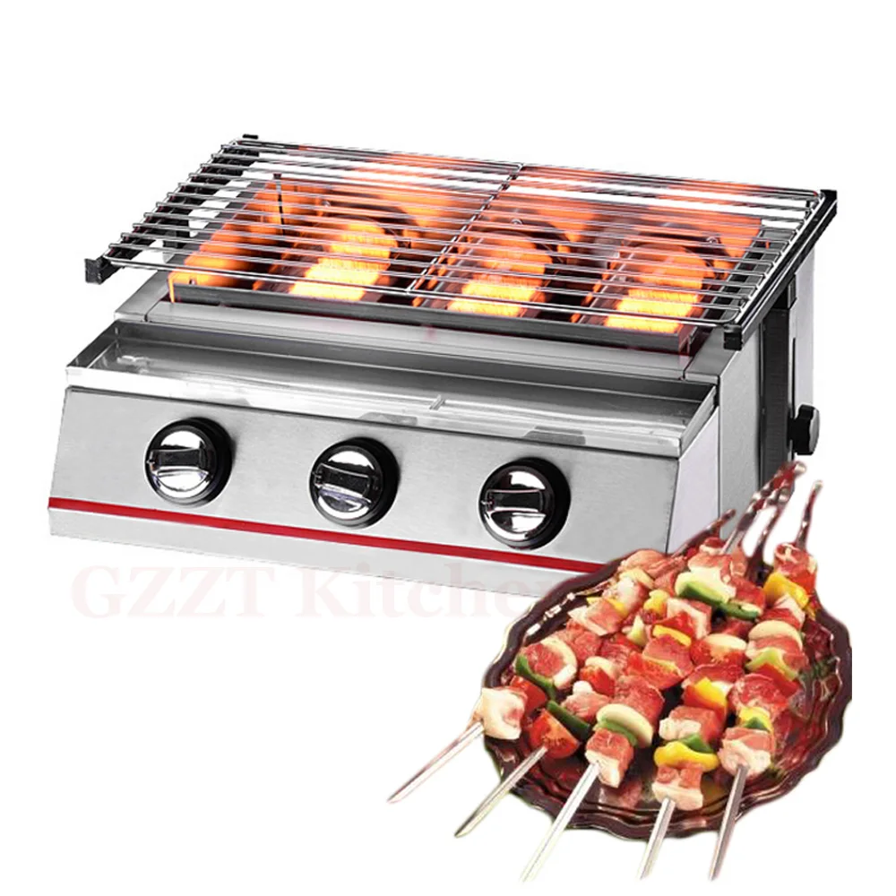 GZKITCHEN التجارية 3 الشعلات غاز البترول المسال شواء الغاز في الهواء الطلق نزهة الشواء طباخ الفولاذ المقاوم للصدأ حديقة المنزل الذي لا يدخن