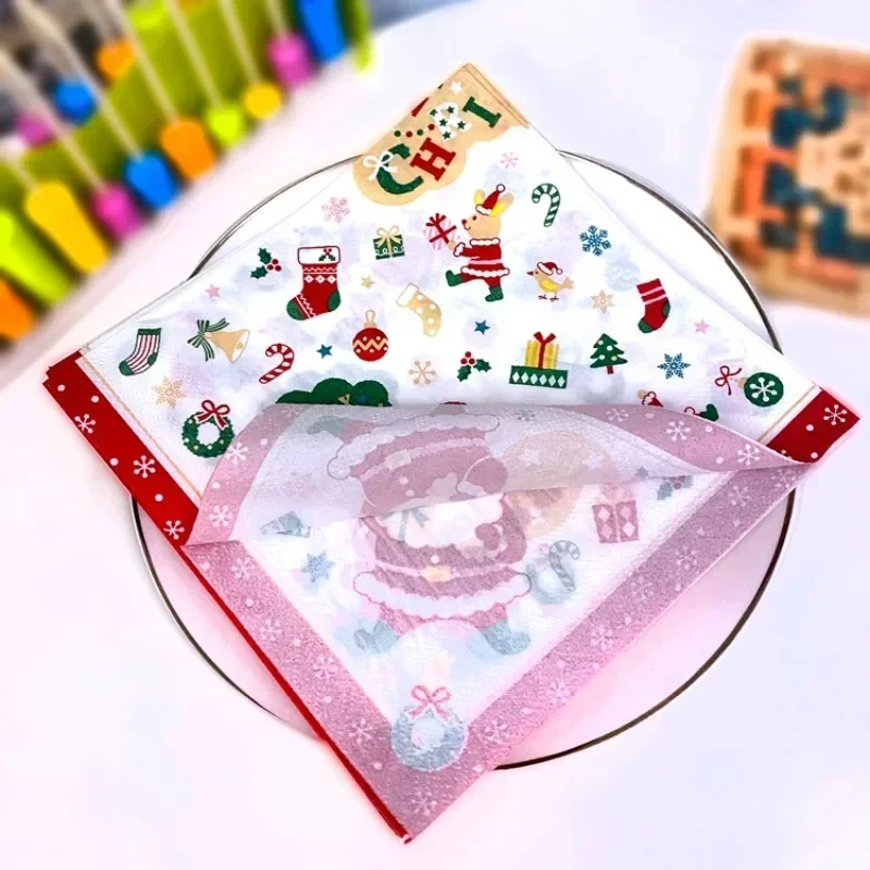 10/20pcs 33cm Christmas Napkins White Beard Placemat Paper Colorful Printed Napkins Christmas Holiday Paper Printed Mouth Cloths