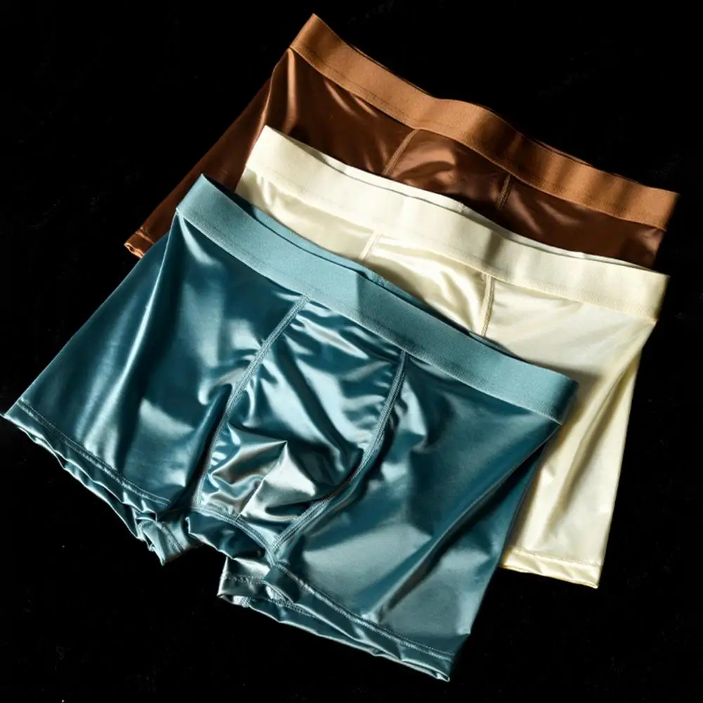 Men Adult Large Size Shiny Silk Oil Glossy Smooth Bodybuilding Club Party Costume Dancewear Candy Color Boxers Briefs Panties