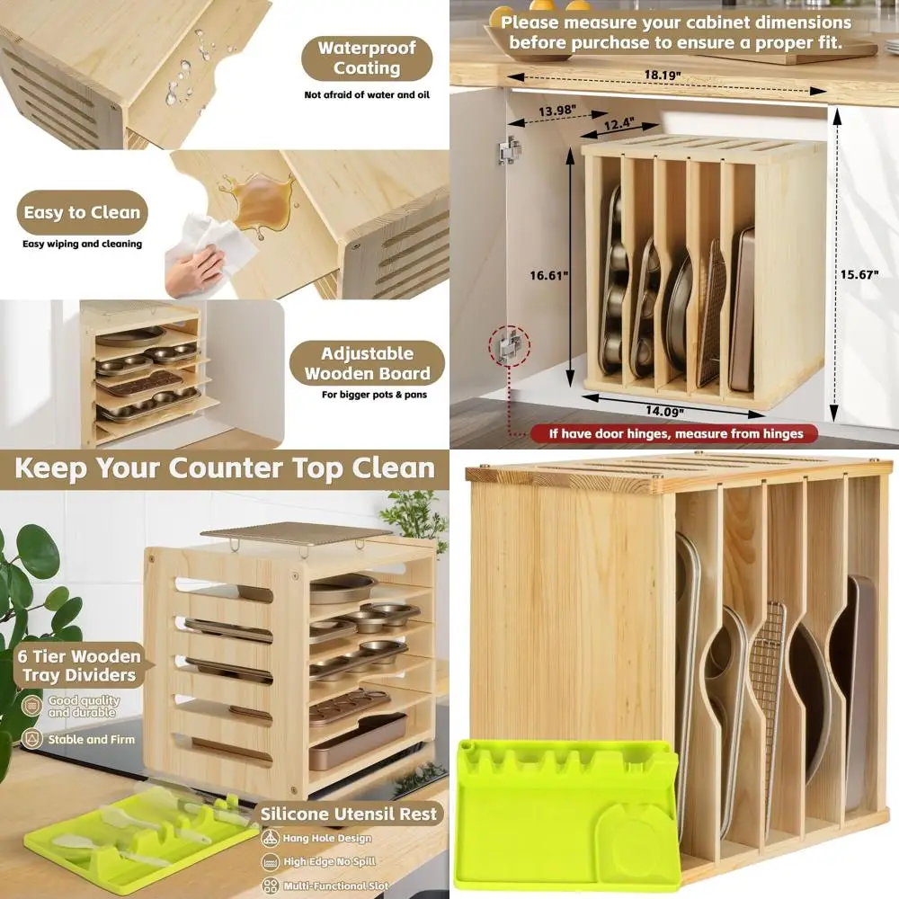 

Wooden 6-Tier Baking Tray Organizer - 16.61W x 12.4D x 14.09H, Kitchen Storage for Pans, Cutting Boards, and More