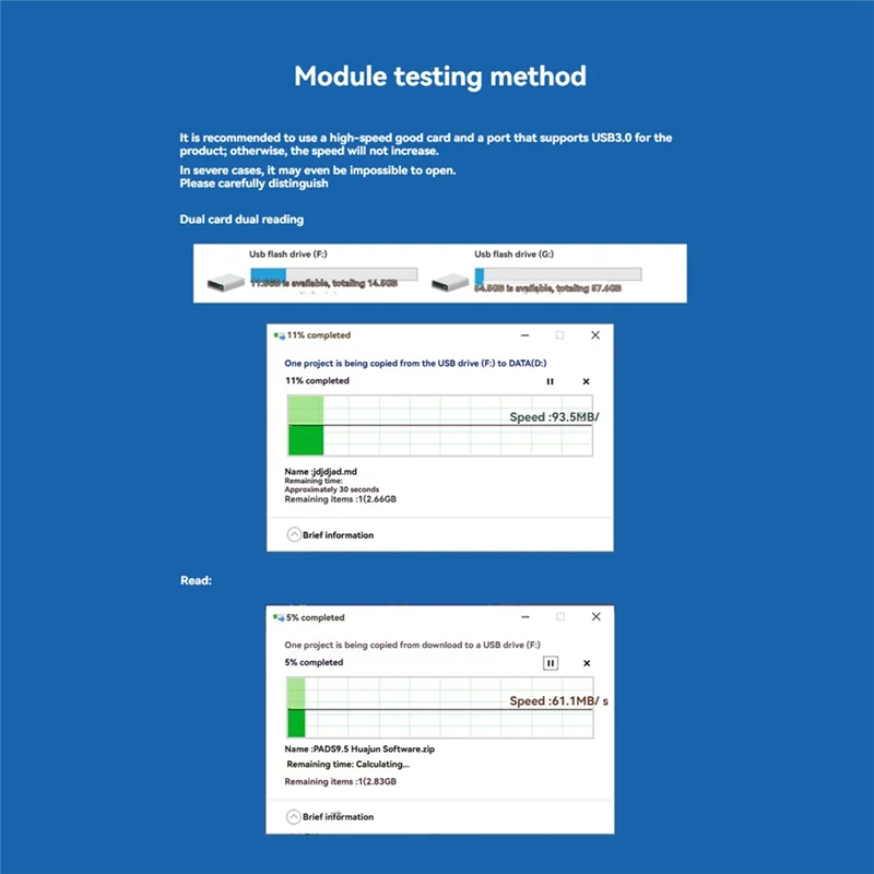 B68C USB3.0 Reader Module SD+TF Card 2-In-1 Dual Card Dual Reading On-Board GL3224 Chip Mini Reader Module