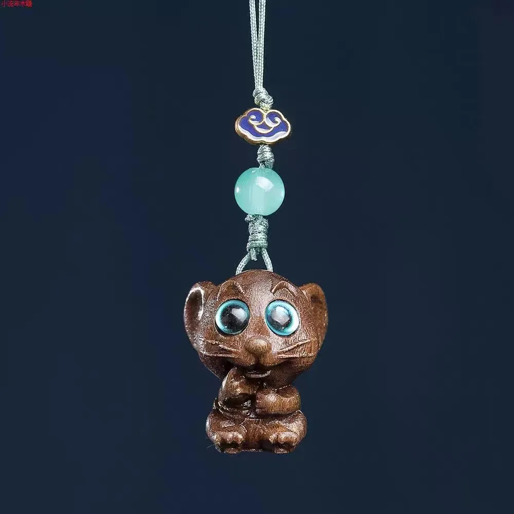 Wooden Carving Twelve Zodiac Snake Mouse Tiger Chicken Figurine,DIY Keychain Phone Chain Pendant,Cute Miniature Animals Ornament