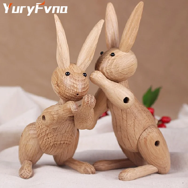 YuryFvna Nordic Danish wood carving Miss Rabbit statue joint puppet decoration home living room Decor accessories