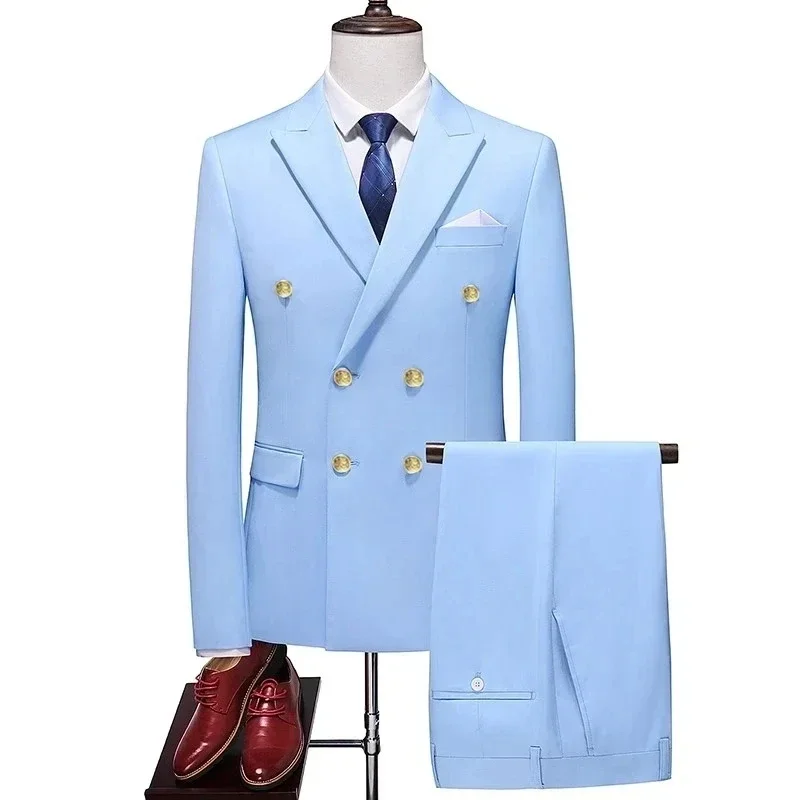 2023 Fashion New One Piece Suit Sets / Men Slim Fit Double Breasted Dress Blazers Jacket Coat Pants Trousers 2 Pcs Set