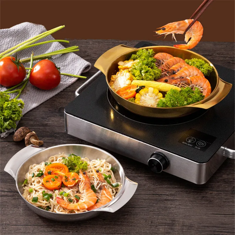 

Korean Stainless Steel Seafood Cooking Pots Double Ear Hot Pot Paella Ramen Pan Cookware Saucepan Non-Stick Stewpan for Kitchen