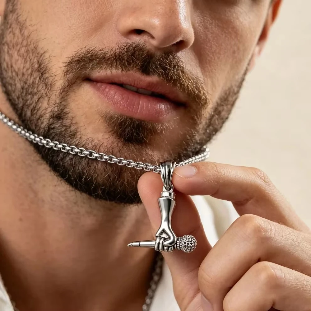 Men Women Trendy Hip Hop Punk Necklace Microphone Headphones Shape Pendant Fashion Jewelry Accessory