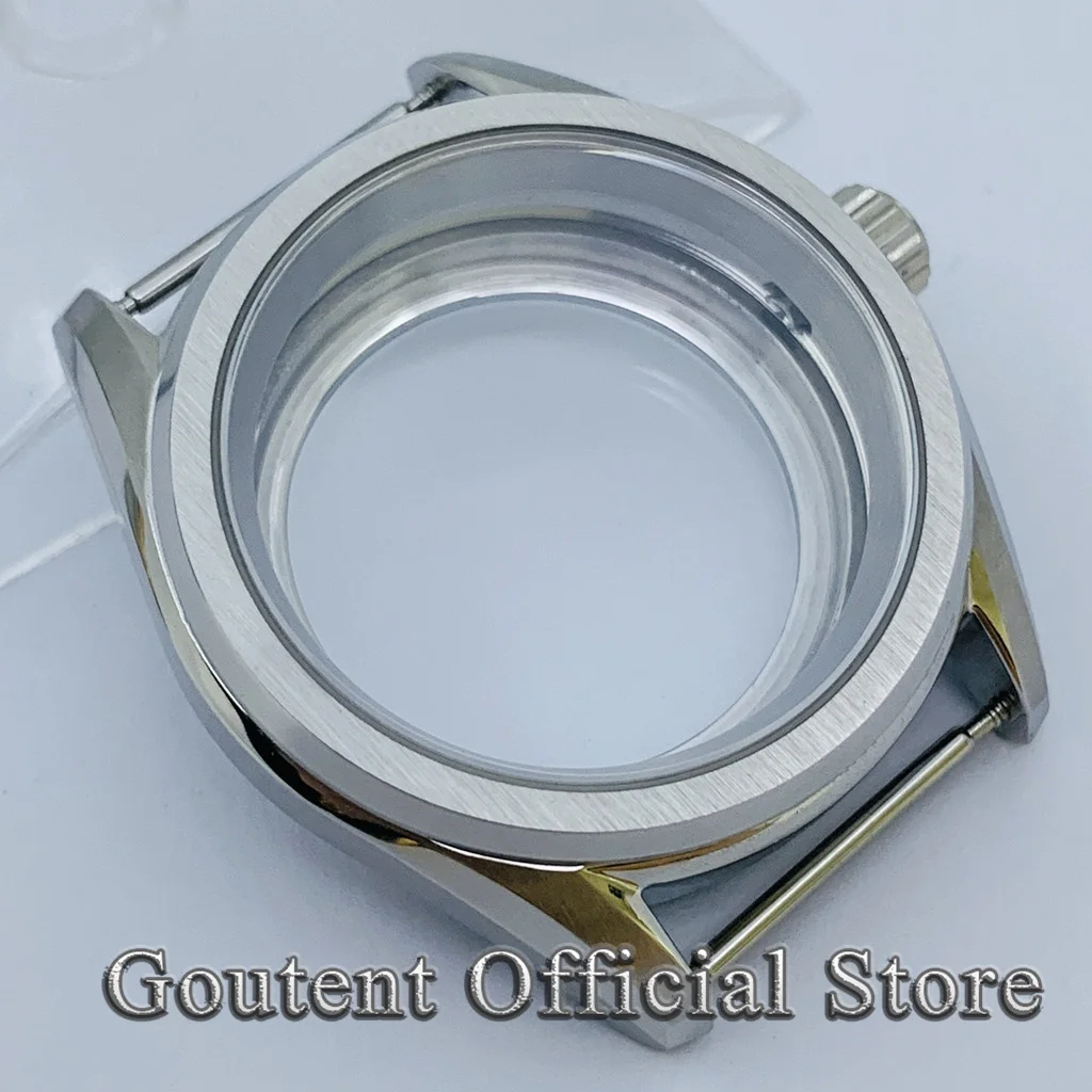 Goutent 38mm Silver Sapphire Glass Watch Case Transparent Back Fit NH35 NH36 ETA2824 PT5000 Automatic Movement