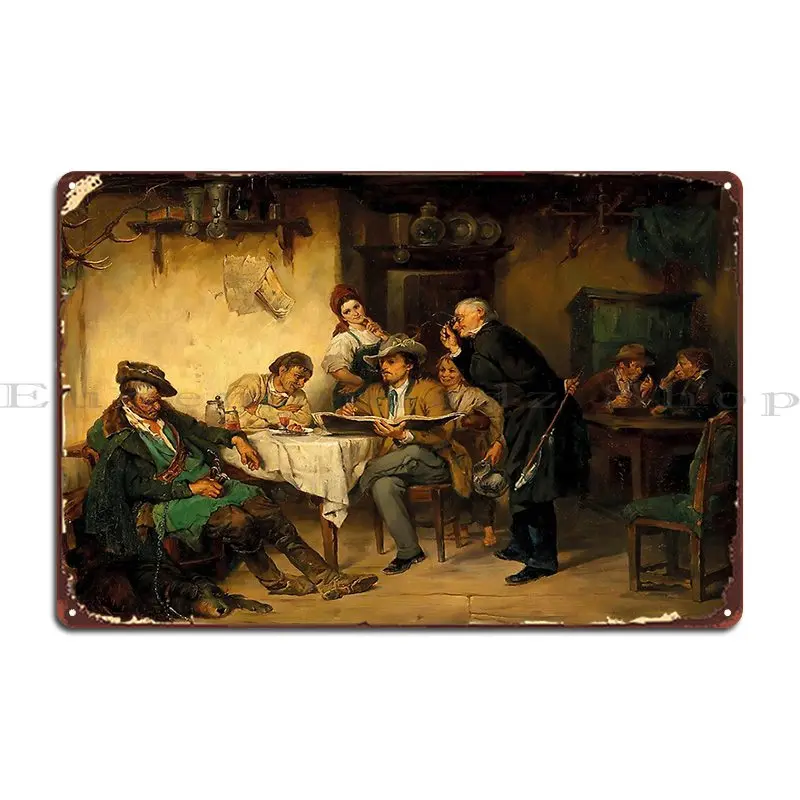 A Painter In A Tavern Friedrich Von Keller 1876 German Art Metal Plaque Poster Living Room Personalized Printing