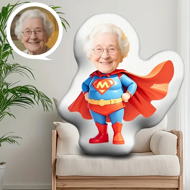 Modern Style Humorous Superman Custom Hug Pillow, Featuring Personalized Face and Body Pattern Design, Double-sided Digital Prin