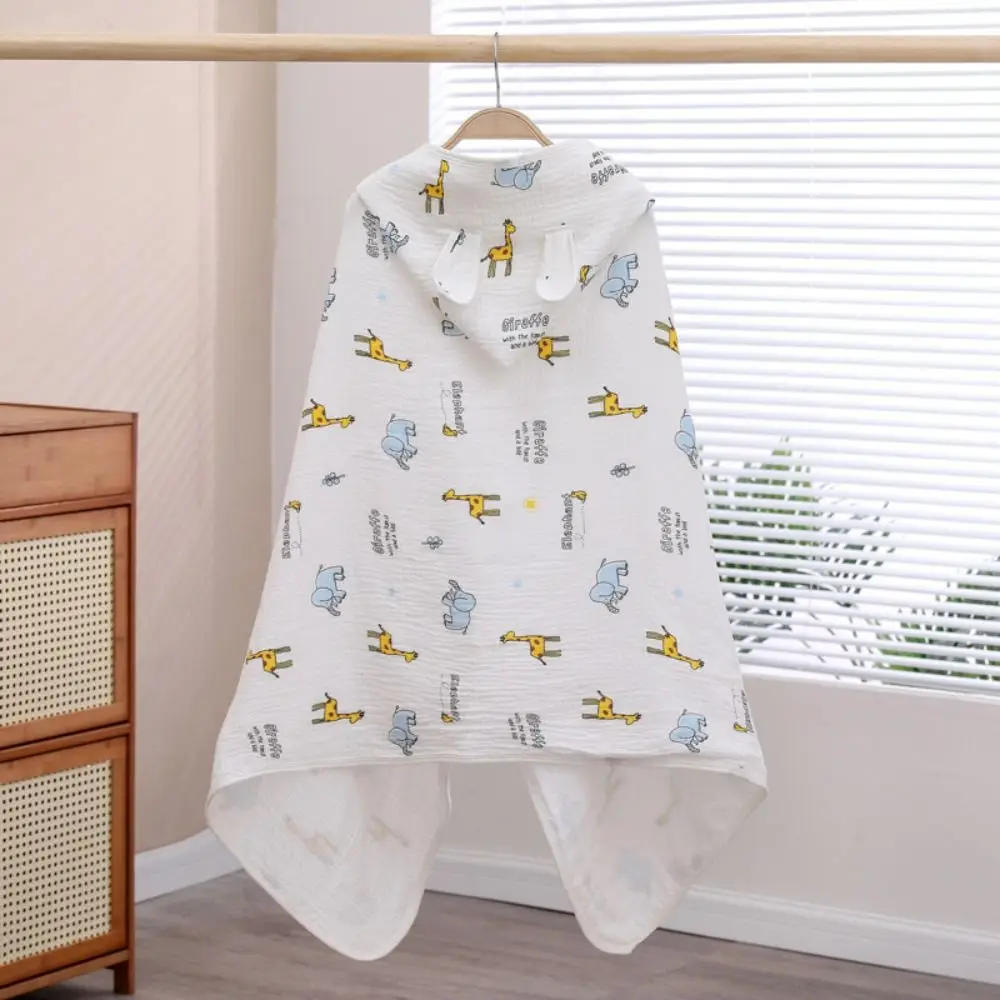 Cartoon Printed Baby Gauze Bath Towel Four Layer Soft Hooded Bathrobe Absorbent Comfortable Infant Bathrobe Shower Cloak