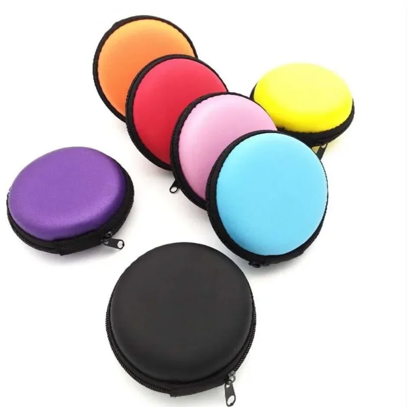 1pc Round Earphone Case Portable Data Line Charging Cable Storage Box Memory Cards Coins Storage Box Earphone Box