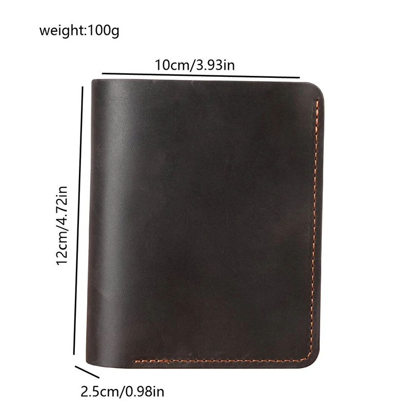 Vintage Full Grain Crazy Horse Leather Men's Short Wallet, Casual Simple Genuine Leather Card ID Holder