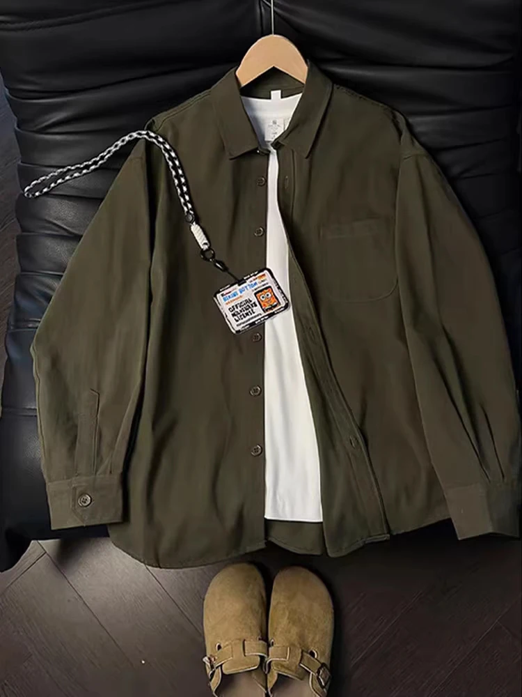 

Мужская хлопковая рубашка-куртка в стиле милитари с длинным рукавом, весенняя, в американском ретро-стиле, из чистого хлопка, повседневная