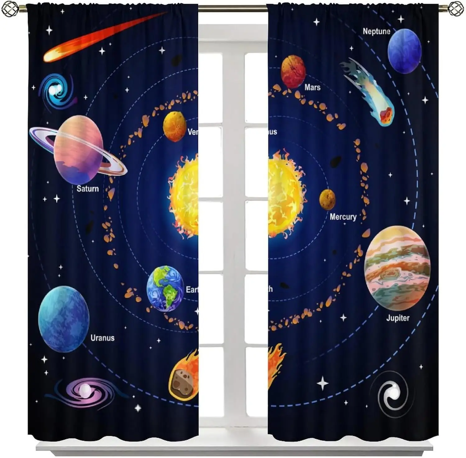 Space Solar System Planet Curtains Window Panel Home Decor Kids Nursery Decoration Astronomy Galaxy Theme Drapes for Bedroom Liv