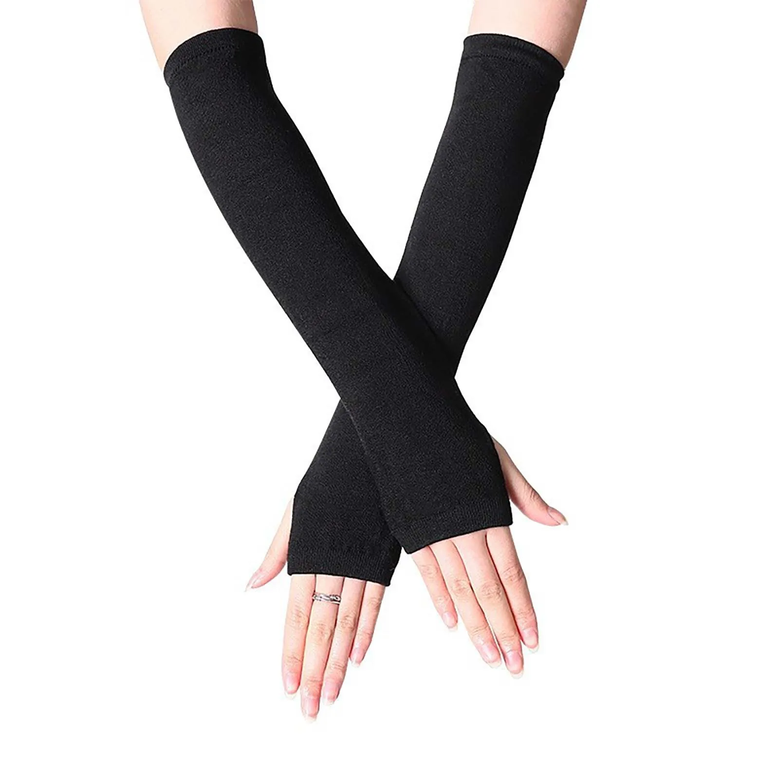 Knitted Long Fingerless Mittens Glove Arm Warmer Stretchy Mitten Unisex Crochet Half Finger Long Gloves Hot Selling