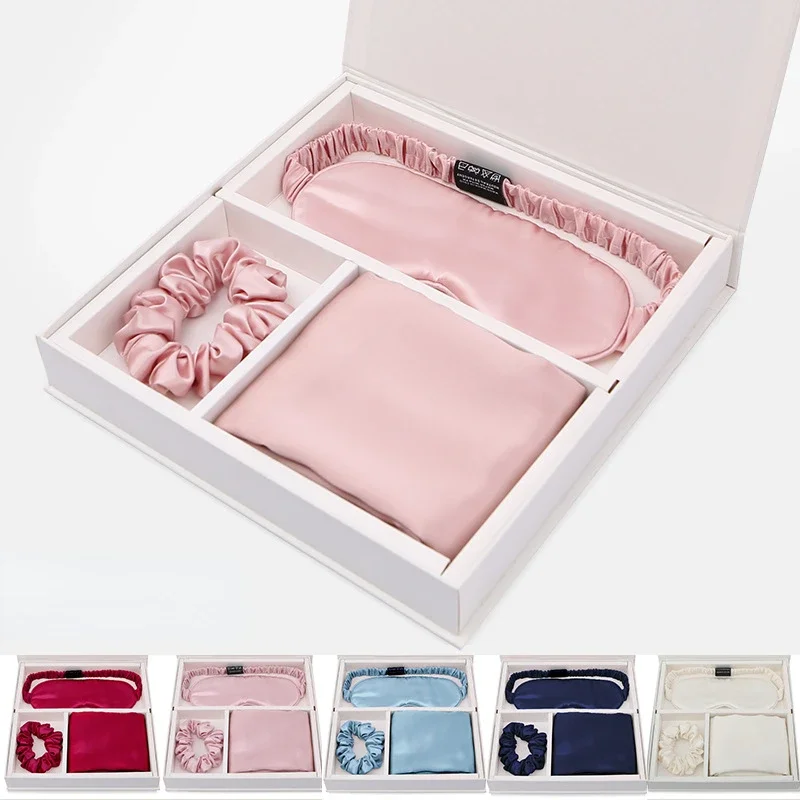 Luxurious 100% Mulberry Silk Eye Mask, Headband and Pillowcase Set in Gift Box - Perfect for Travel