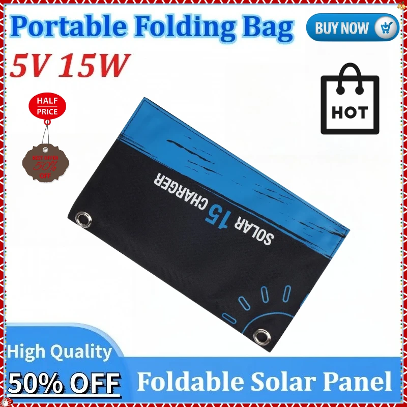 

New 15W Foldable Solar Panel 5V USB Portable Folding Bag Battery Charger for Phone Cars Outdoor Camping Waterproof Power Bank