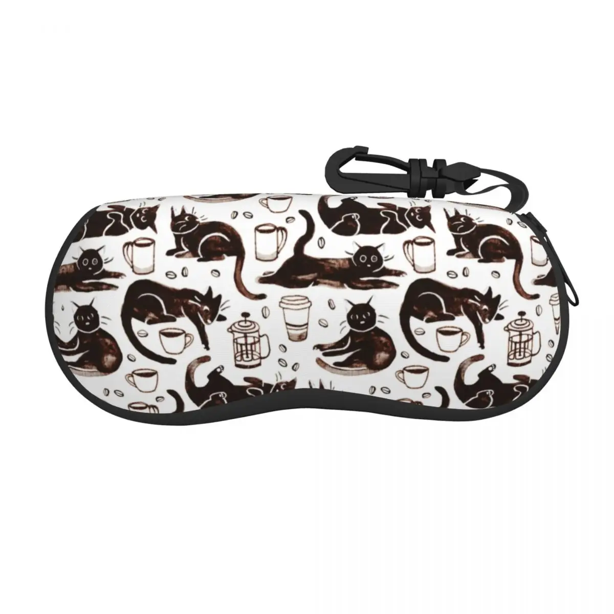 Black Cats Coffee Pattern Eyeglass Glasses Case Men Women Soft Cartoon Kitten Sunglasses Protective Bag