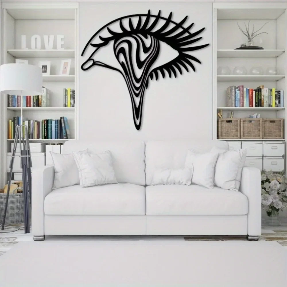 CIFBUY 1pc Abstract Eye Metal Wall Art, Wrought Iron Hanging Sculpture, Powder-Coated Rustproof Decor for Living Room