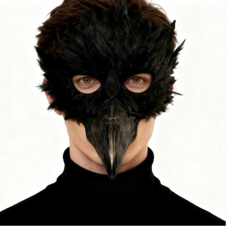 هالوين رائعة منقار قناع زي تأثيري حلي حفلة كرنفال أسود نصف الوجه البومة ريشة قناع الدعامة لقناع الطيور #2